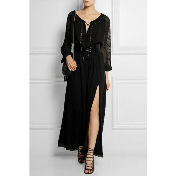 Altuzarra Target Womens size 2 Swiss Dot Sequin Chiffon Slit Maxi Dress Black - Picture 1 of 14